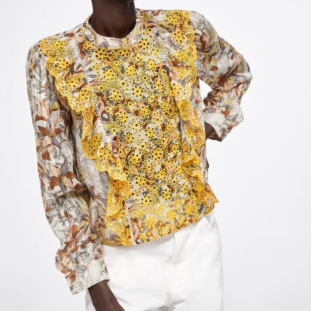 Zara Embroidery Floral Print Blouse